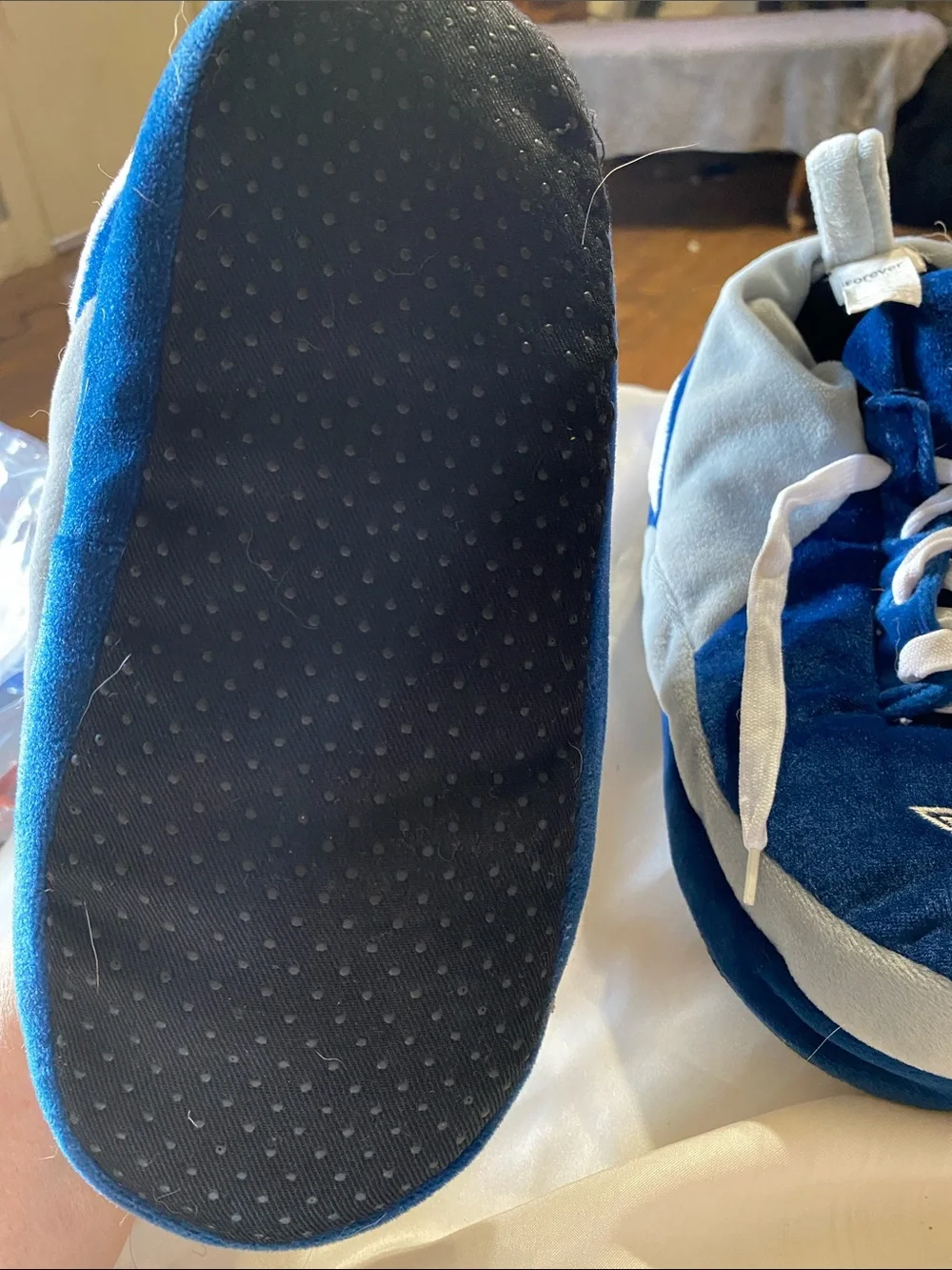 Plush Kids Slipper Sneakers in Navy Blue and Light Gray with Star Accent